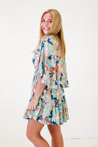 Spring Fling Challis Dress in Teal Grey