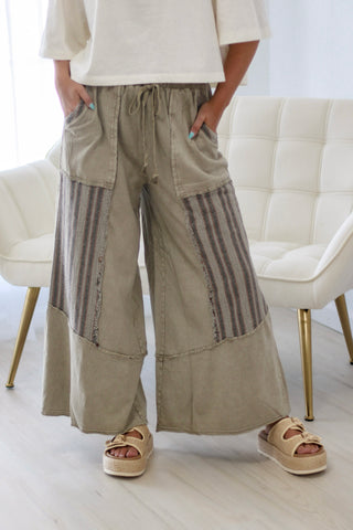 Made You Look Patchwork Pants in Sage Grey