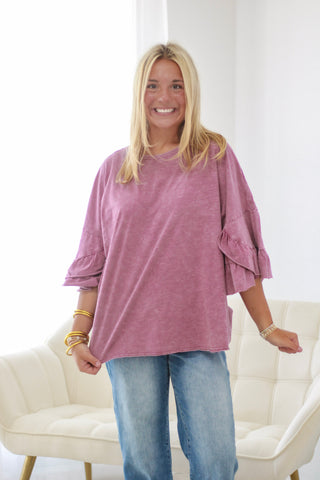 In Good Shape Ruffle Sleeves Top