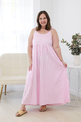 Pretty in Pink Gingham 2 Piece Dress/Sweater