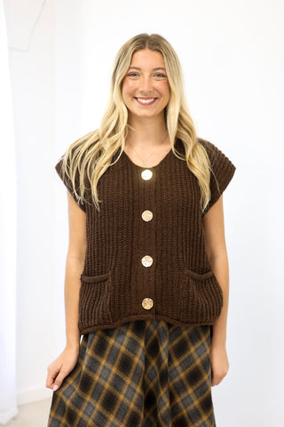 Intense Feelings Sweater Vest in Chocolate Brown