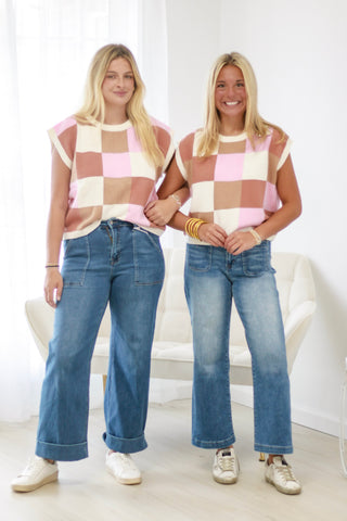 Sunset Latte Check Print Vest