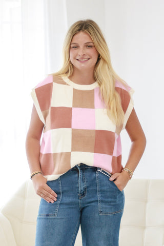 Sunset Latte Check Print Vest