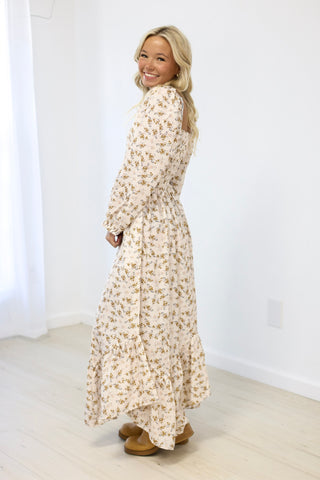 Romantic Evening Smocked Maxi Dress in Cream