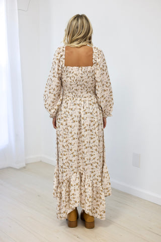 Romantic Evening Smocked Maxi Dress in Cream