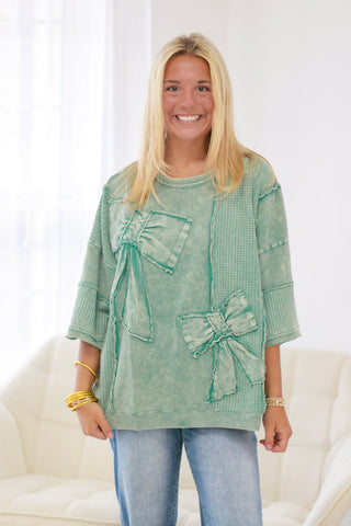 Tied Up In You Pullover in Teal Blue