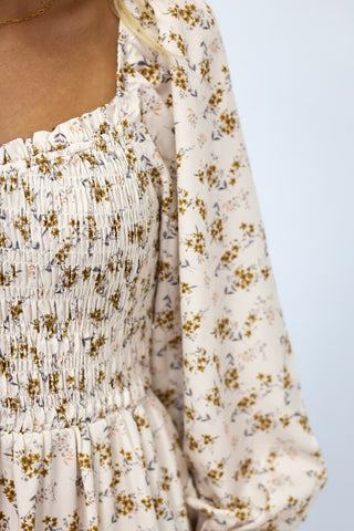 Romantic Evening Smocked Maxi Dress in Cream