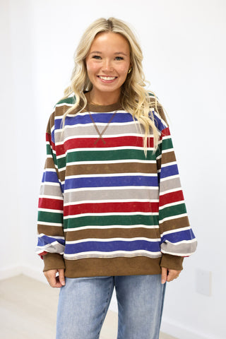 Best Day Ever Striped Mineral Wash Pullover