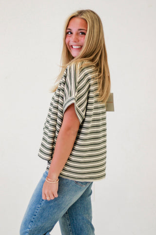 Lazy Day Striped Short Sleeve Top in Dry Herb