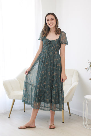 More to Love Floral Dress in Moss Green