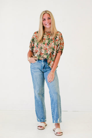 Greece Nights Floral Blouse in Coral