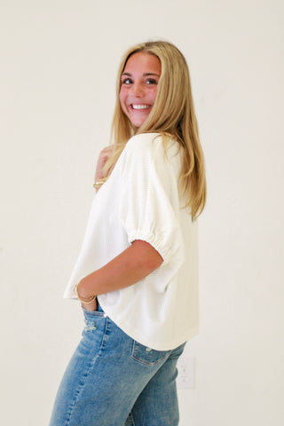 Spring Fling Textured Blouse in Off White