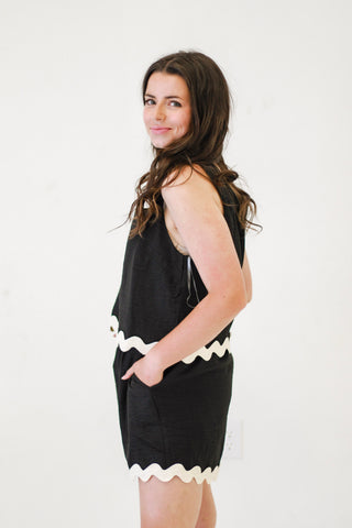 Playful Square Neck Cropped Top in Black