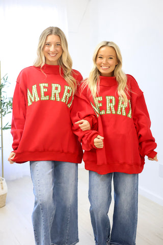 Country Christmas Mock Neck Pullover in Red
