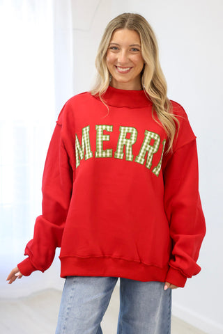 Country Christmas Mock Neck Pullover in Red