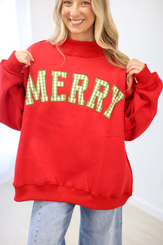 Country Christmas Mock Neck Pullover in Red