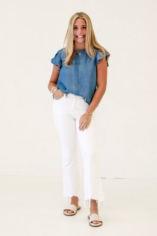 Muse Petal Sleeve Chambray Top