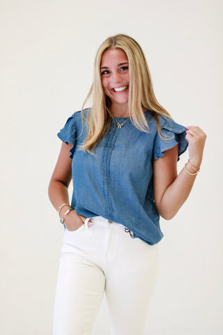 Muse Petal Sleeve Chambray Top