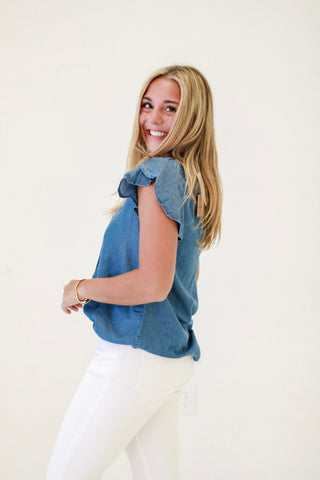 Muse Petal Sleeve Chambray Top