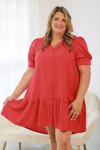 Hold Me Tight Button Front Dress in Red