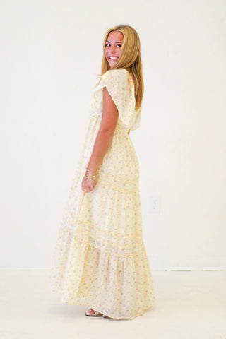 Meadow Magic Floral Print Smocked Maxi Dress in Rose Floral