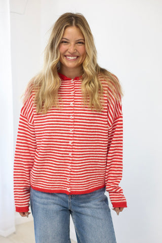Worth the Wait Striped Sweater in Cherry Pop