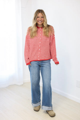 Worth the Wait Striped Sweater in Cherry Pop