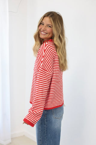Worth the Wait Striped Sweater in Cherry Pop