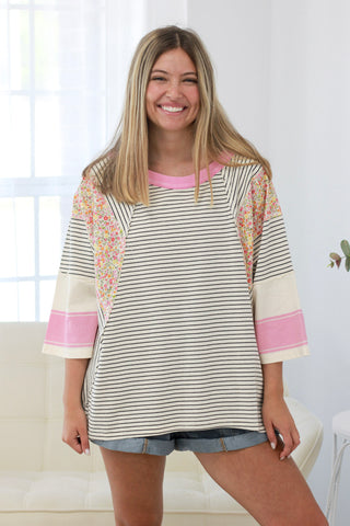 Crushing On You Striped Mixed Media Top