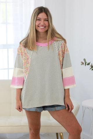 Crushing On You Striped Mixed Media Top