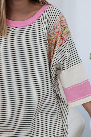 Crushing On You Striped Mixed Media Top