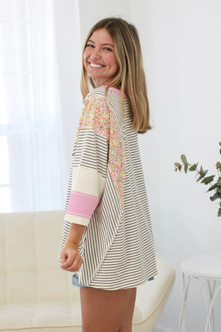 Crushing On You Striped Mixed Media Top