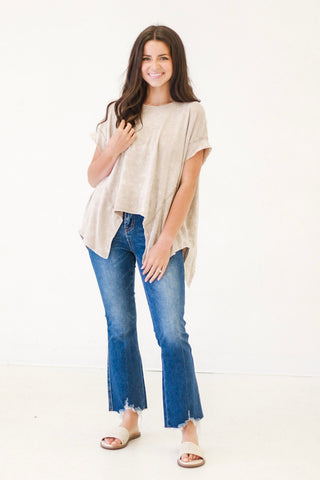 Chill Outing Washed Comfy Knit Top in Taupe