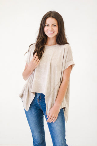 Chill Outing Washed Comfy Knit Top in Taupe