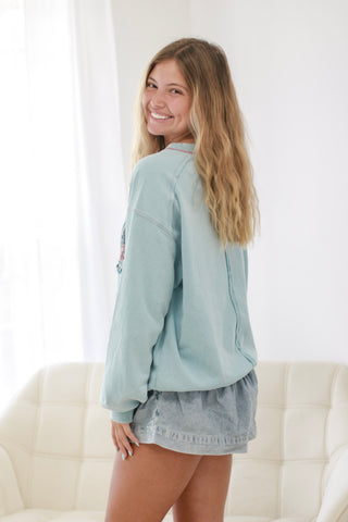 USA Patchwork Terry Pullover in Dusk Blue