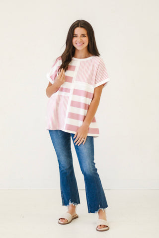 Spring Fresh Stripes Top in Lt. Mauve