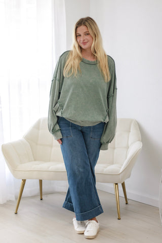 In The Thick of It Pullover in Juniper Green