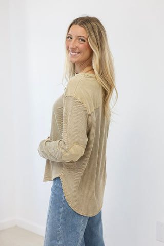 Travel With Me Washed Knit Top in Olive/Brown