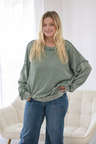 In The Thick of It Pullover in Juniper Green