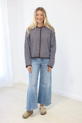 The Hailey Striped Top in Brown/Blue