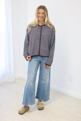 The Hailey Striped Top in Brown/Blue