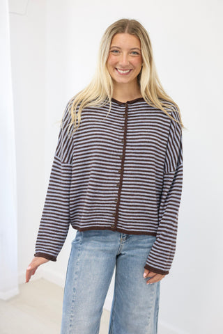The Hailey Striped Top in Brown/Blue