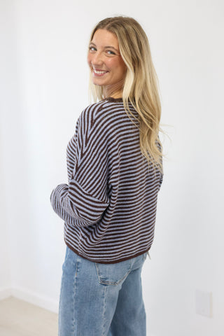 The Hailey Striped Top in Brown/Blue