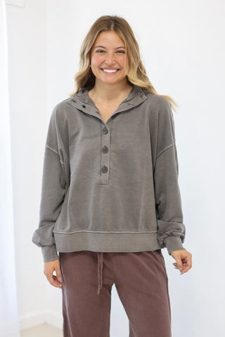 To Be With You Mock Neck Henley in Charcoal