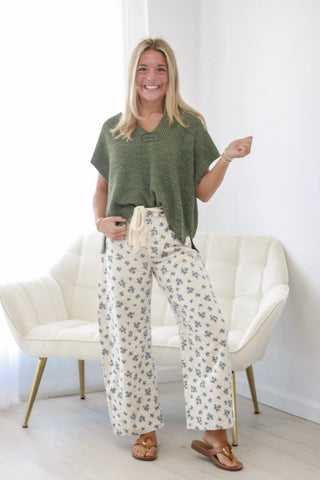 Sunlit Stroll Split-Neck Top in Light Olive