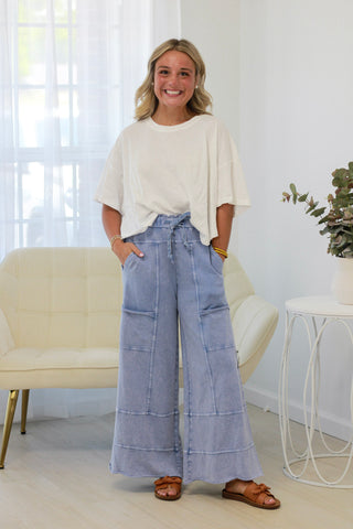 Do You Love Me Wide Leg Pants in Misty Blue