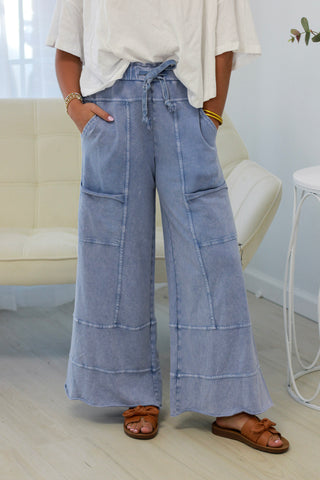 Do You Love Me Wide Leg Pants in Misty Blue