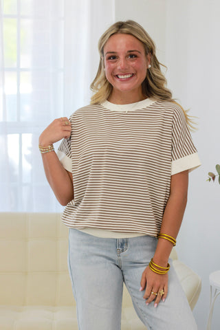The Coastal Striped Tee in Mocha