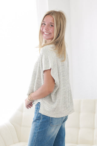 Sunlit Stroll Split-Neck Top in Grey