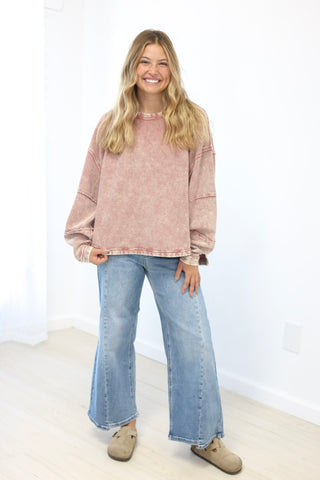 Crazy Over You Ribbed Pullover in Winter Rose